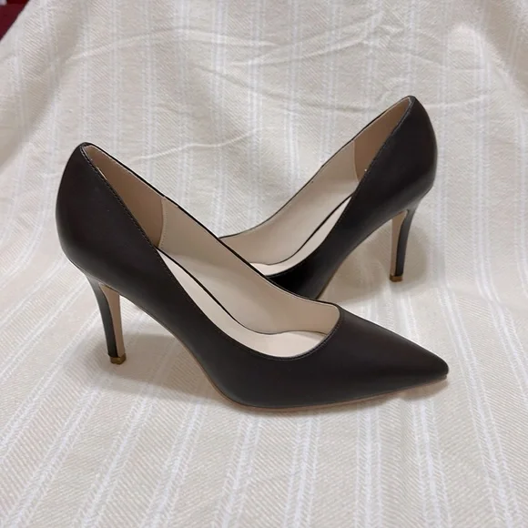 NWOB Halston Gayle Pointed Toe Stiletto Heels, Dark Brown, Size US 7.5 - Picture 4 of 13